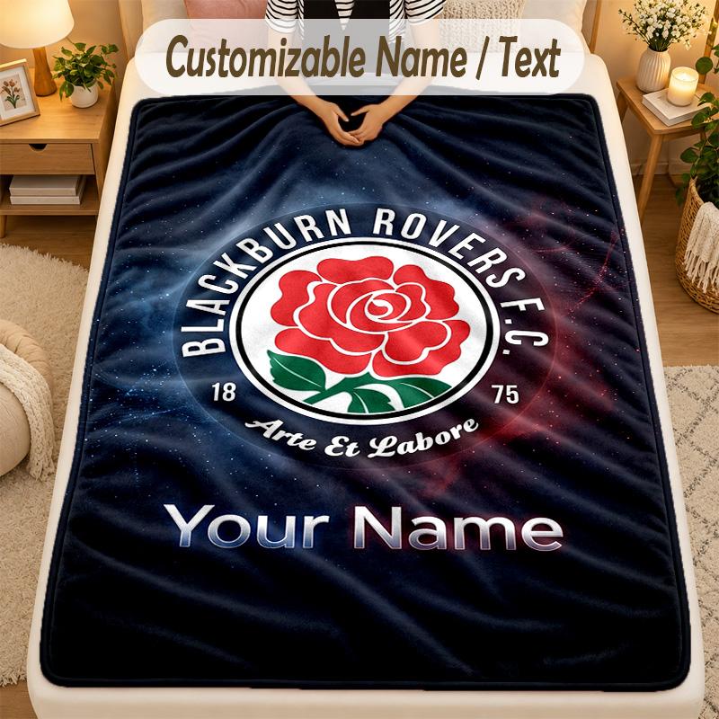 Flannel BlanketBlackburn Rovers Football Custom Name Text Personalized Soft Warm Throw Blanket Home Decor Gift