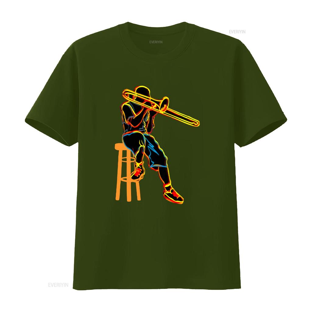 Trombone Player T Shirt for Men Psychedelic Art Print Cool Musician Design Comfortable Cotton vintage Washed Slightly Unisex