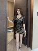 Chic Lace Waist Slim-Fit V-Neck Dress for Sauna & Foot Bath Technician