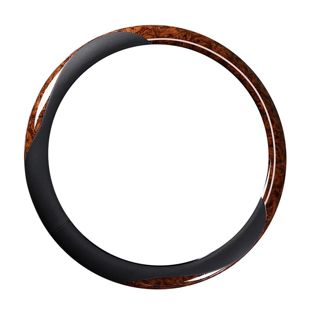 38cm Rattkåpa Fauxläder Kolfiber Svettabsorption Förhindra Halkning Rattsskydd Brun