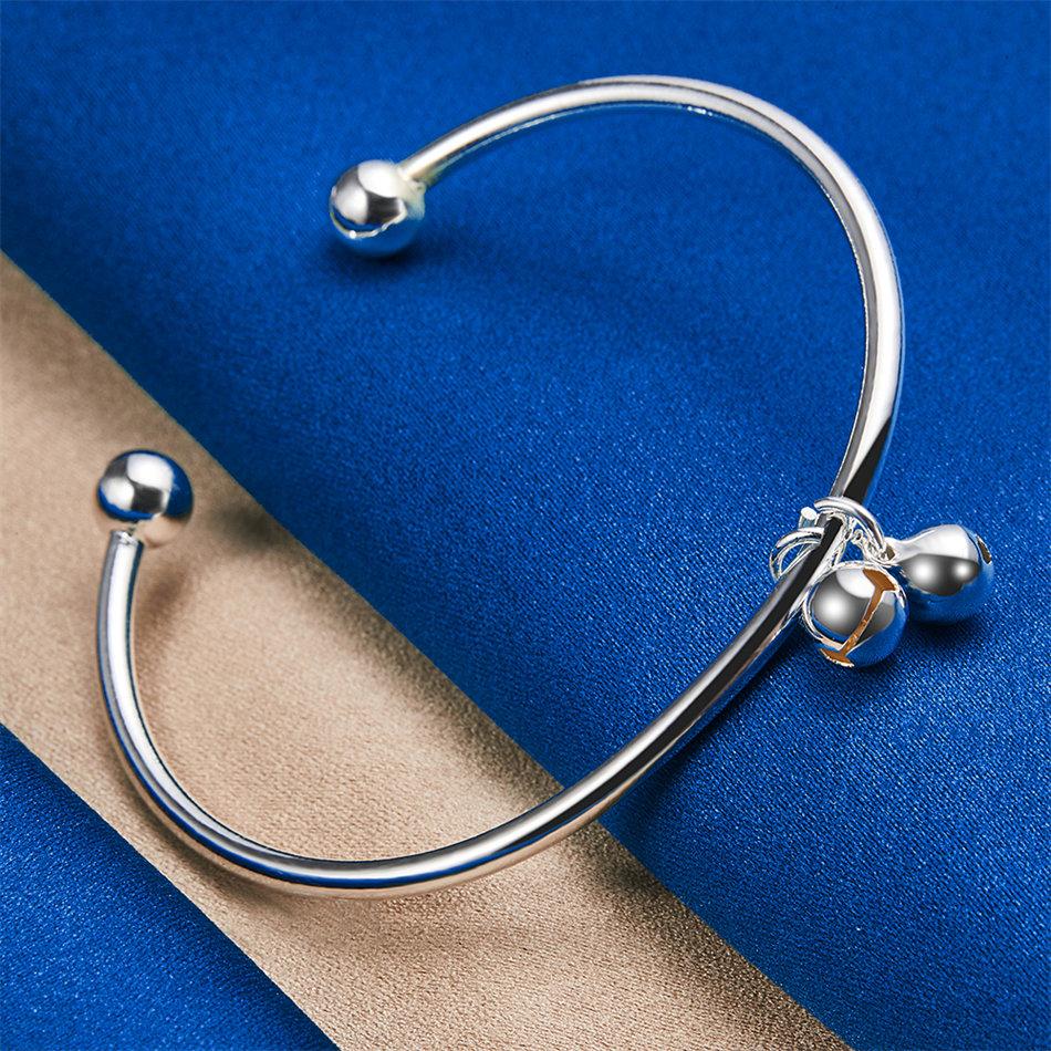 Charming 925 Sterling Silver Delicate Round Bead Open Bangle for Women, Fashionable Wedding Party Accessories