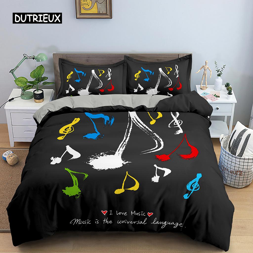 Music Bedding Set Piano Keyboard Music Note Duvet Cover Queen Size Bed Linen Comforter Microfiber Guitar Polyester Bedding Sets