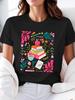Unisexs Cute Stacked Teacher Books Graphic Tee Colorful Floral School Supplies Print Crew Neck Short Sleeve Casual TShirt