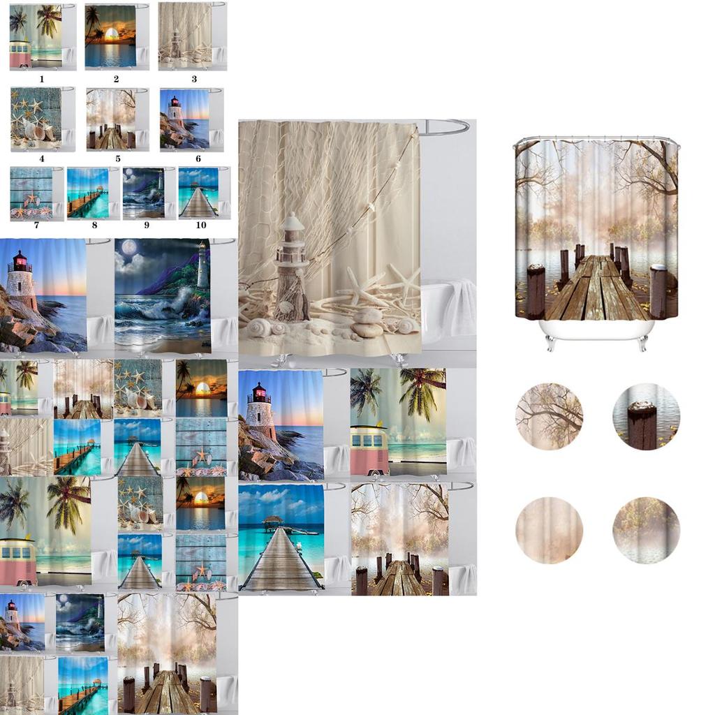 Lakeside Wharf Sea Bridge Blue Conch Starfish 3d Printing Digital Shower Curtain With Hooks