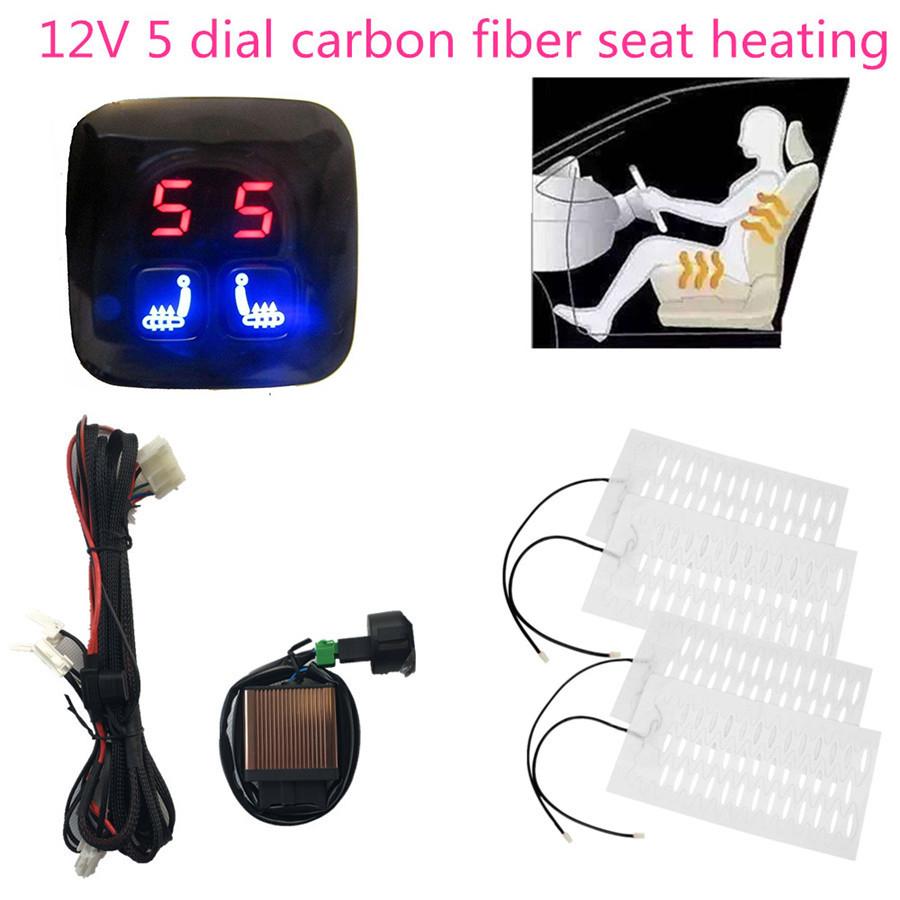 2 Seats Universal Two Seater Switch Carbon Fiber Heated Seat Heater Kit 5-Level