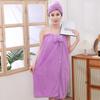 Damen Korallenfleece Bademantel Handtuch mit Schnelltrocknendem Schleifen-Bandeau
