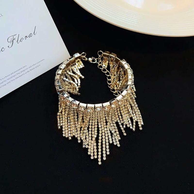 

New Fashionable Rhinestone Tassel Opening Bracelet Stylish And Elegant Lady s Party Jewelry Accessory Gift For Friends