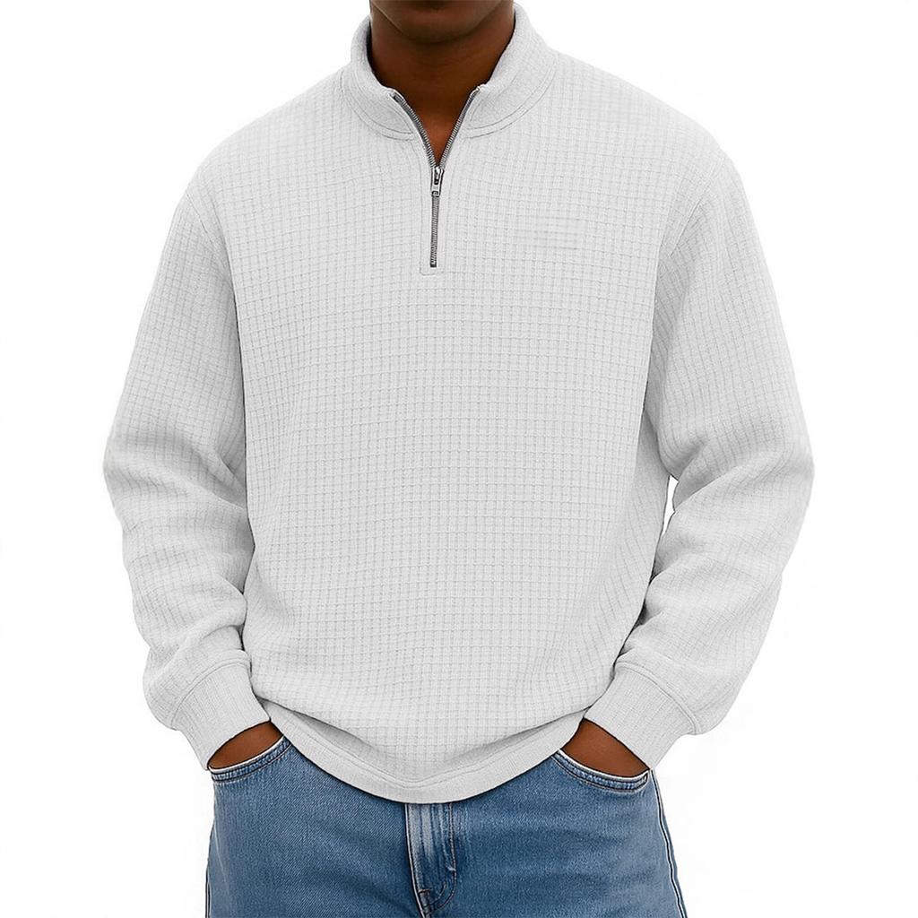 Men's Knit Quarter-Zip Stand Collar Pullover