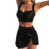 Elegant Black Starfish Decor Ruched Drawstring Two Piece Skirted Bikini Set Swimsuit for Women Beach Pool Vacation