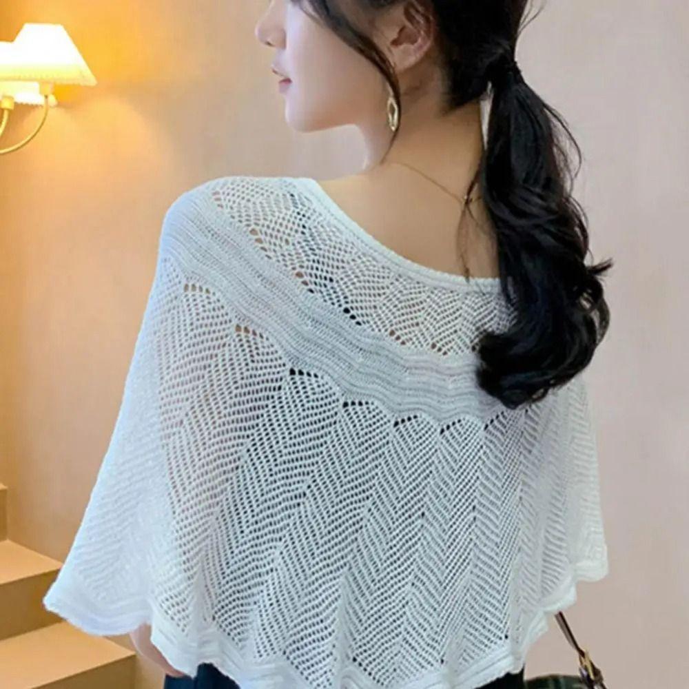 Flower Neck Guard Cloak Scarf Solid Color Sunscreen Blouse Pullover Casual Knitted Shawl  Spring