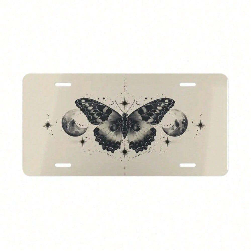 ON Butterfly Moon Vanity Plate Beige Off-White Celestial Front Bumper Car Decoration Accessory License Plate Gift For Women