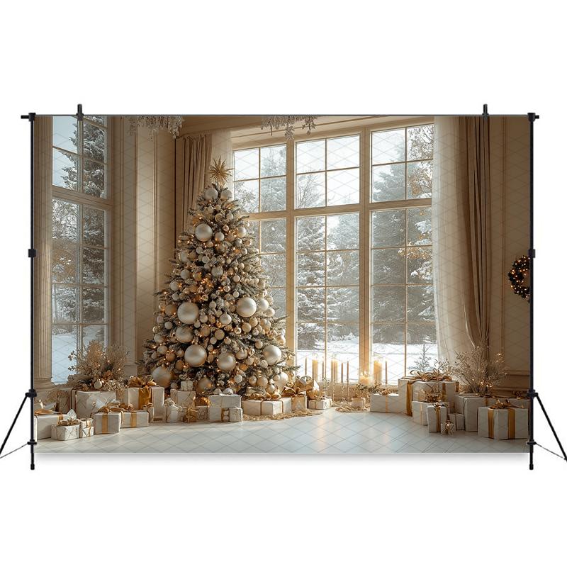 Mocsicka Weihnachten Hintergrund Fotografie Weihnachtsbaum Winter Schnee Haus Fenster Geschenke Dekoration Baby Shooting Kulisse Fotostudio