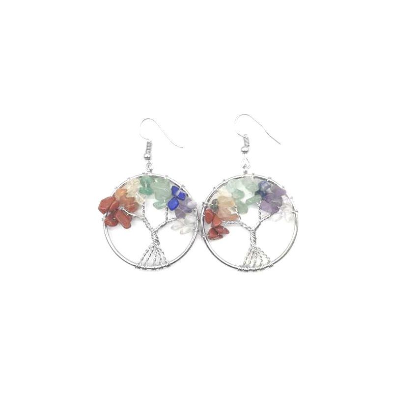 Natural Crystal Gravel Simple Color Tree Of Life Wishing Tree Fortune Tree Crystal Tree Earrings