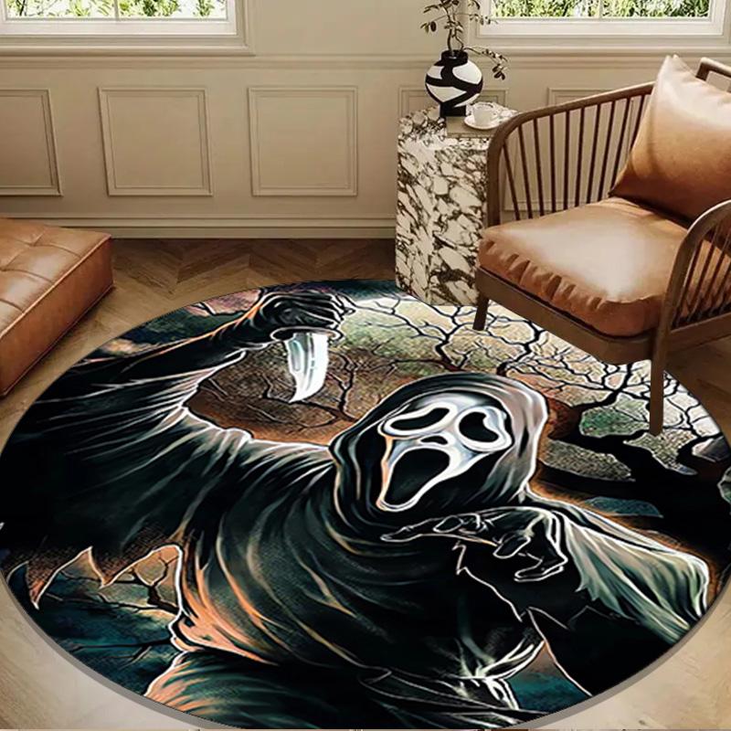 Ghostface Greetings Poster Round Rug for Livingroom,Bedroom, Palyroom, Chair Rug, Area rug, Circle Carpet, Large Size Fan Christmas gift