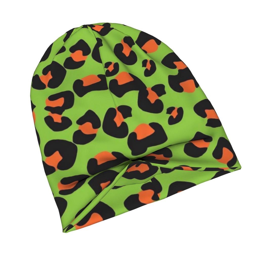 Green Pink Leopard Urban Inspired Adult Beanie, Perfect for Layered Outfits, Morning Coffee Walks, Or Creative Spaces with Artistic Vibes