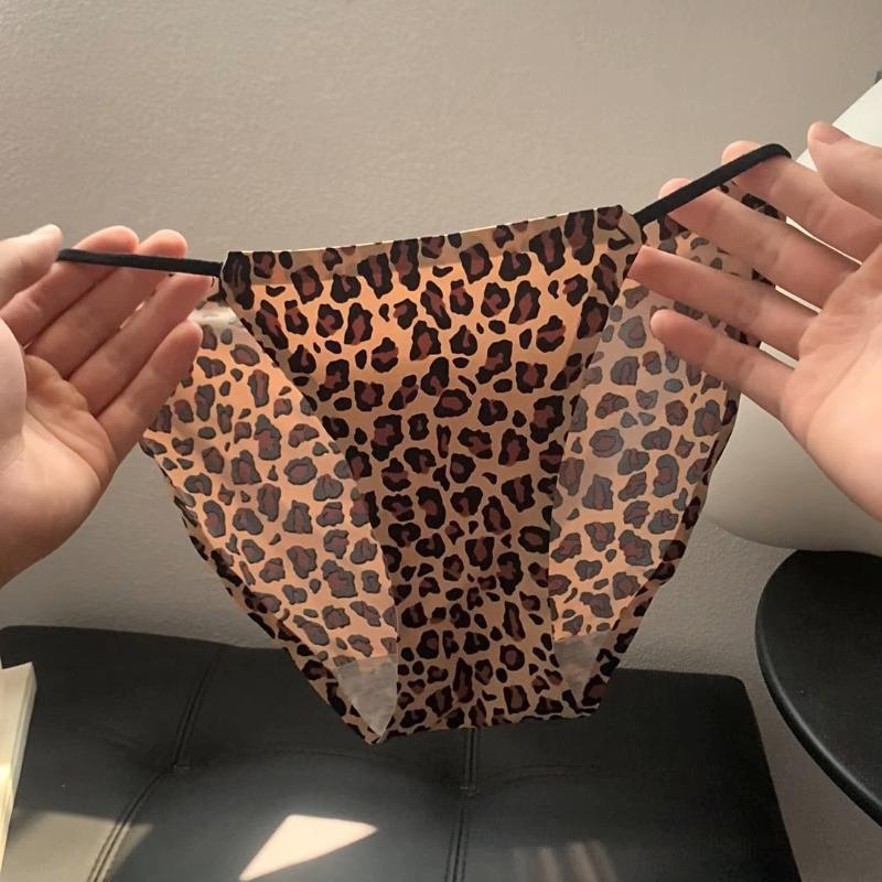 Lady Summer Pure Desire Sexy Leopard Print Ice Silk Without Mark High Split Low Waist Briefs