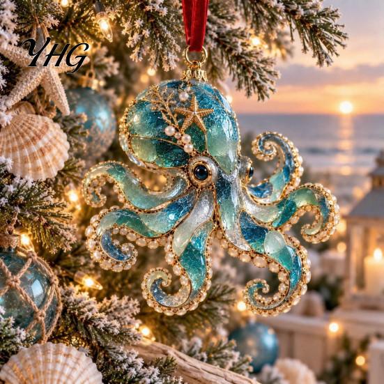 Winterurlaubs-Schmuck Meeresglas-Weihnachtsdekoration, Küsten-Schildkröte Walhai Oktopus Gastgeschenke für Festivals Baumbehang,