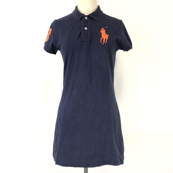 RALPH LAUREN Short Sleeve Polo Dress Women’s M Mini Navy Big Pony Number 3 Embroidery(USED)