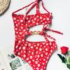 Women Hollow out Print Fashion Sexy Strappy One-Piece Bikini Swimwear Beachwear