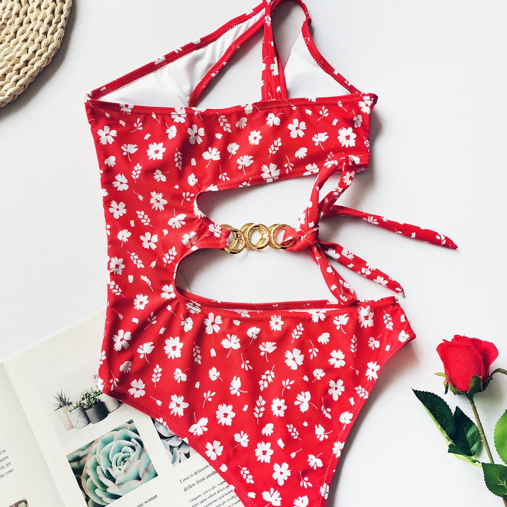 Women Hollow out Print Fashion Sexy Strappy One-Piece Bikini Swimwear Beachwear