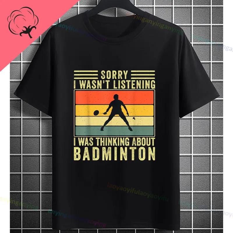 Unisexs Casual Crew Neck Tshirt With Geometric Badminton Players Print Fashion Shortsleev Cotton Tshirt Allseason Sportswear