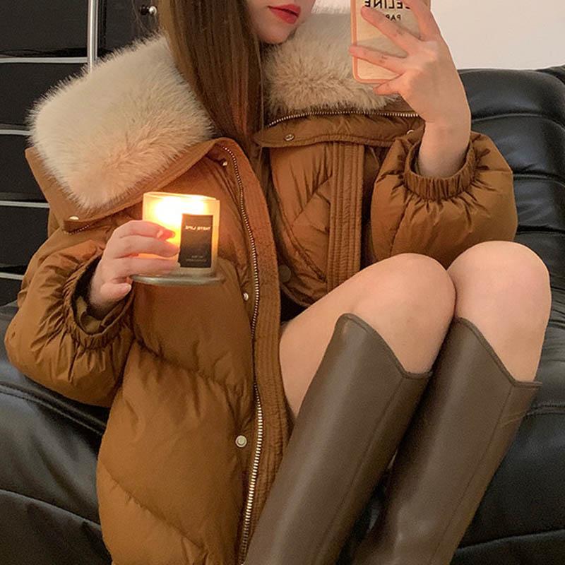 Coat for Women Thickened Plush Winter Windbreaker Oversize Waterproof Casual Zipper Down Jacket