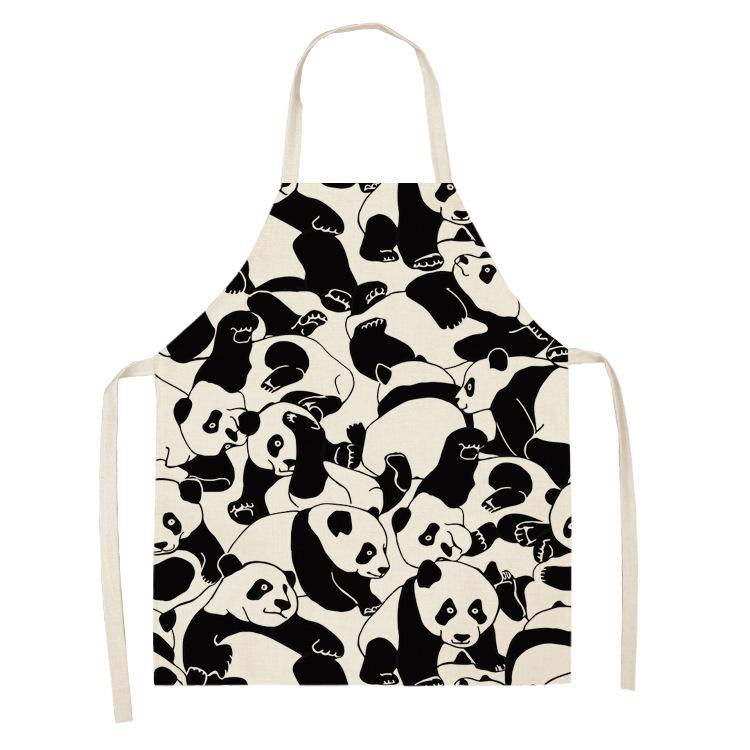 Cartoon Panda Multi-functional Linen Apron Dress Garden Children's Aprons for Woman Man Kids Pink Kitchen Baking Accessories