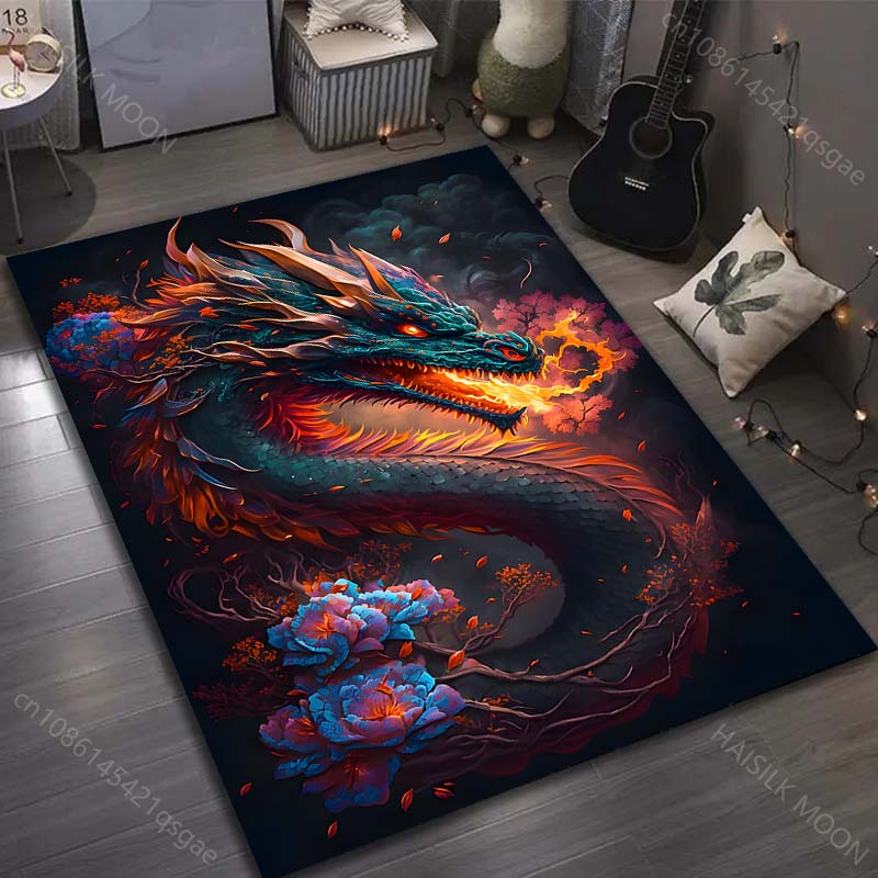 

1PC Dragon breathes fire, blooming flowers Carpet for Living Room Bedroom Sofa Home Decor Rus Non-slip Floor Mat Luxury Gift 40cm x 60cm