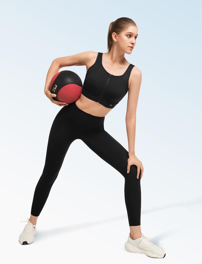 Yvette Sports and High No for and Gym Size Black Women's Bra, Adjustable, Wireless, One-Piece Front-Opening, Support, Sway, Workouts, Running, Use,