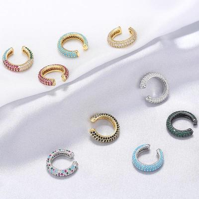 "Micro-Inlaid Colored Zirconia Ear Cuff Earrings, 18K Gold-Plated Copper"