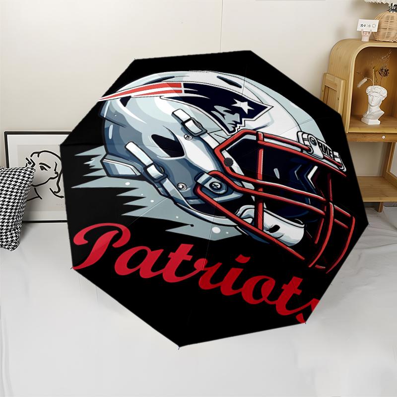 Patriot Logo Print Automatic Umbrella, 8 Rib Iron Frame, Plastic Handle, Suitable for Outdoor Travel &Daily , Ideal Gift