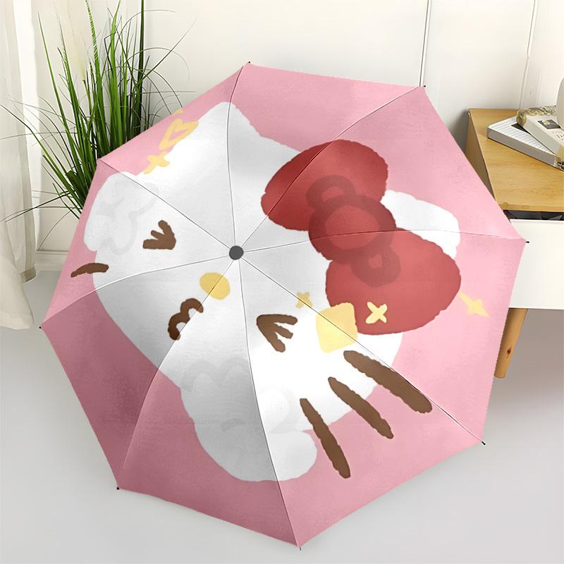1pc Hello Kitty Automatic Folding Umbrella, Portable Collapsible Design, 8-Rib Iron Frame, , All-Season Casual Outdoor Accessory yy0901110