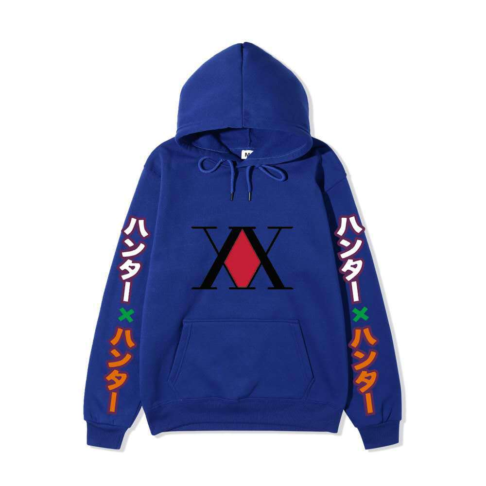 Hunter X Hunter XX Logo Hoodie Color Japanese Vertical Sleeve Print Black Anime Pullover Sweatshirt