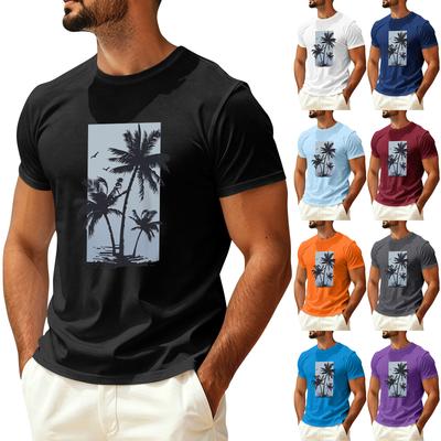 Men's Summer Casual Short Sleeve T-Shirt Hawaiian Print Crew Neck Quick Dry Breathable Sun Protection Ice Silk Fabric Top