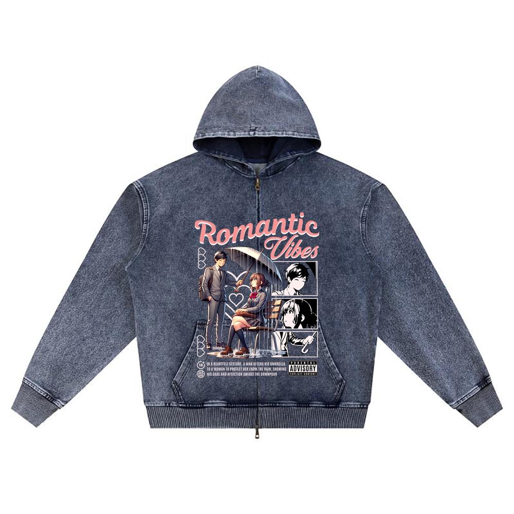 

DTG print Knitted Denim Zip-Up Hoodie Romantic Vibes Brother Print Zipper Hoodies XL темно-синий