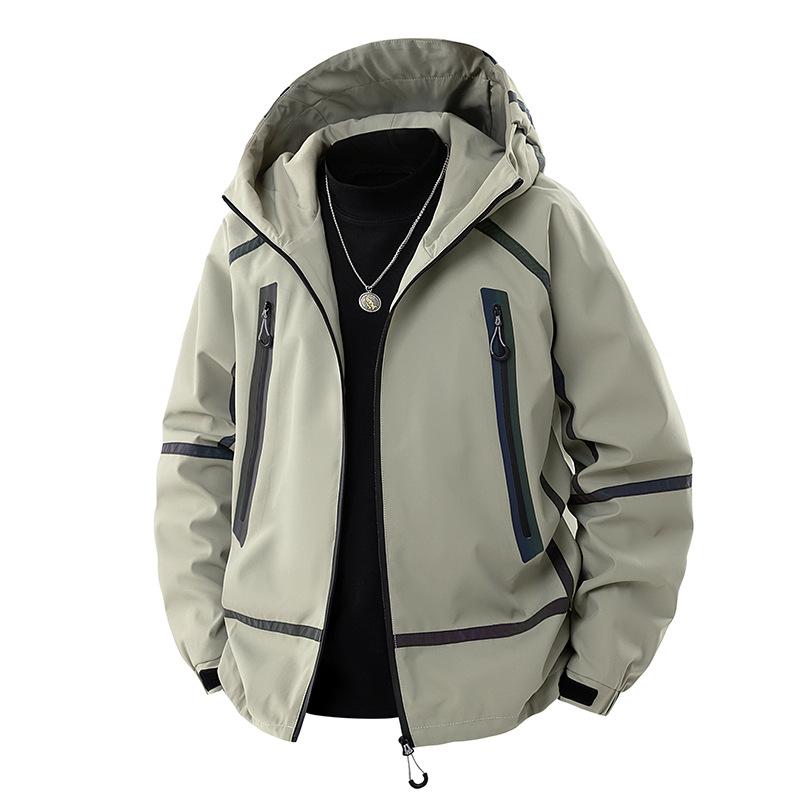 

Spring Windproof and Waterproof Jacket, Casual Hooded Reflective Men s Jacket S