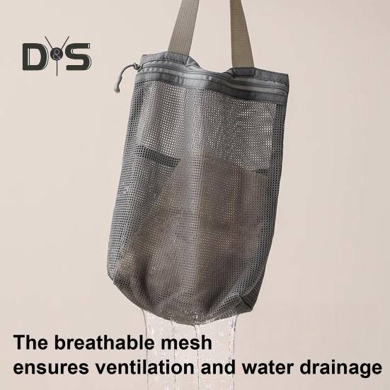 Storage Shower Bag Beach Toilet Bag Zipper Closure Large Capacity Solid Color Hollow Mesh Cosmetic Bag with Handle