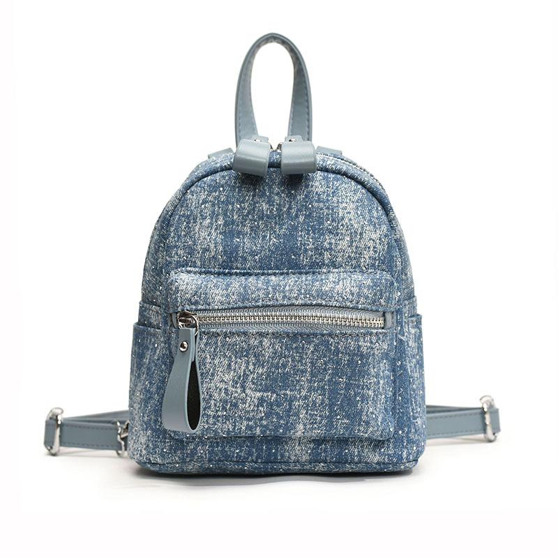 Schulrucksack für den Unterricht, weibliche koreanische Version Instagram Mode Denim Trendiger kleiner Rucksack, Sommer Vielseitige Damen Tasche