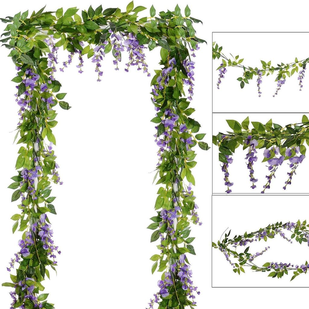 2pcs Artificial Silkflower Wisteria Blossom Vine Flower Wreath Garland Wedding Home Decoration Wedding Arch Floral Decor