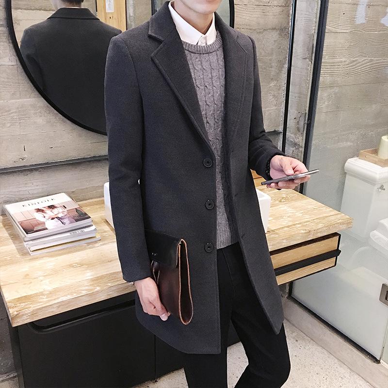 Men's Korean Style Slim Fit Woolen Trench Coat - Mid-Length, Trendy and Handsome Autumn/Winter Wear