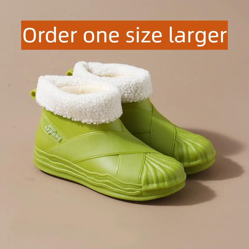 Women's Fashion Non Slip Short Tube Warm Cotton Lined Rain Boots Rubber Shoes