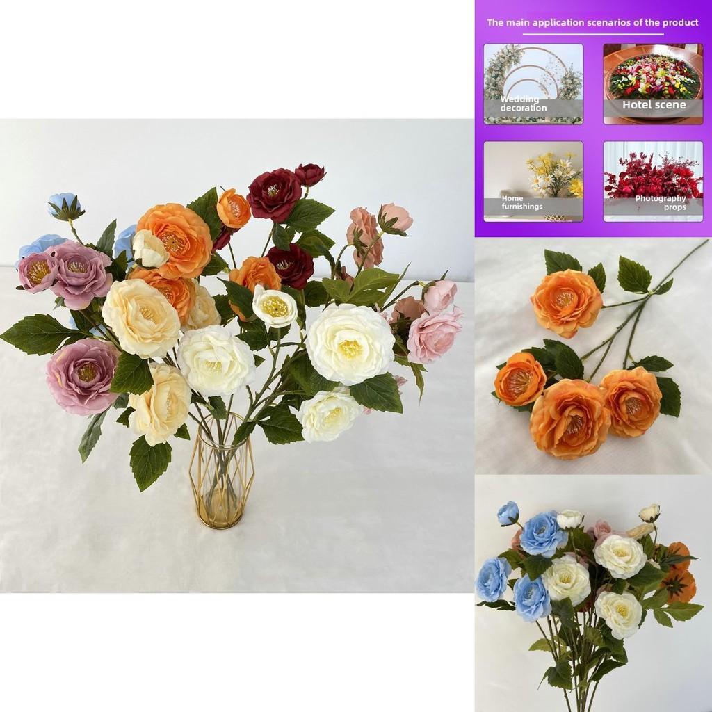 Long Branch Fu Character Fourhead Camellia Artificial Flower For Wedding Hall And Home Decoration