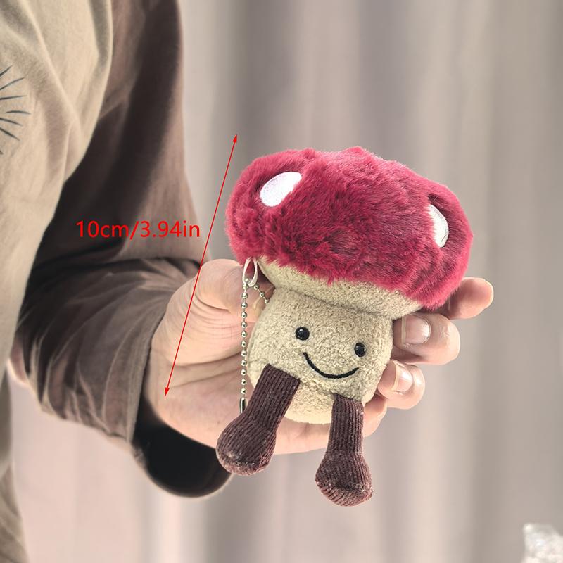 Red Mushrooms Plush Toy Keychain Cartoon Vegetable Soft Stuffed Doll Pendant Car Key Ring Backpack Bag Decor Kid Gift