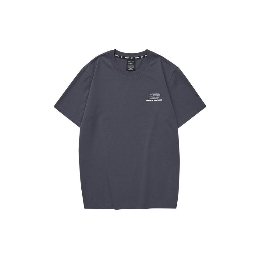 Skechers Loose Fit Round Neck American Vintage Breathable Short Sleeve T-Shirt With Letter Print Unisex Tops Odyssey-Gray L223U165-026R
