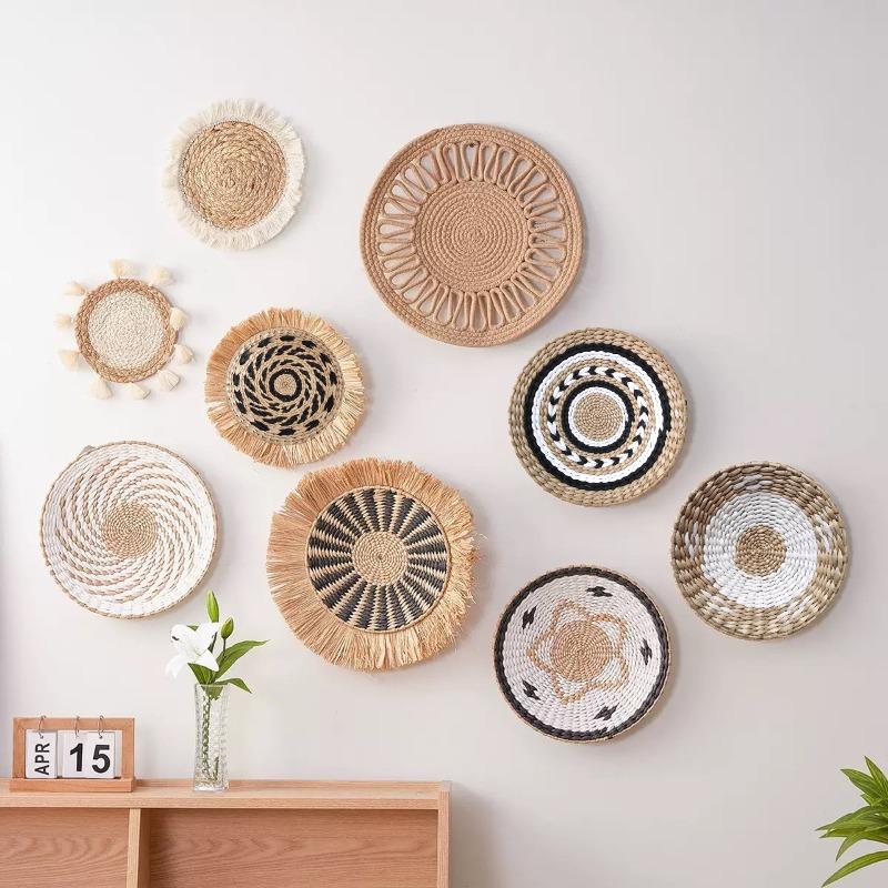 3/4/7pcs Bohemian Style Wall Basket Set Hanging Wall Basket Decoration Bohemian Style Wall Decoration Environmental Round Art