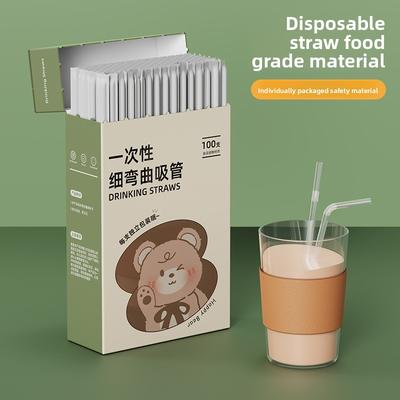 100 Pcs Food-grade Elbow-shaped Disposable Straws In Individual Packaging