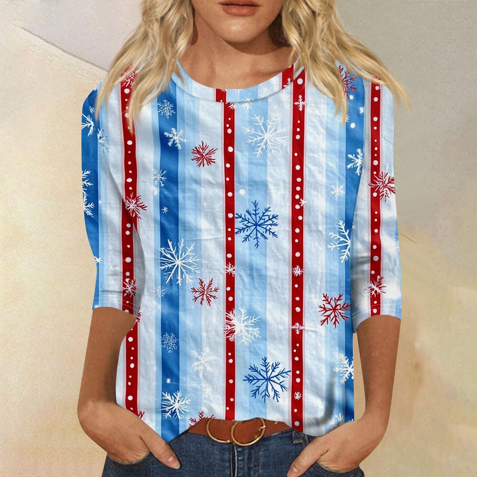 Женская мода повседневная рубашка с круглым вырезом и рождественским принтом — фото 14