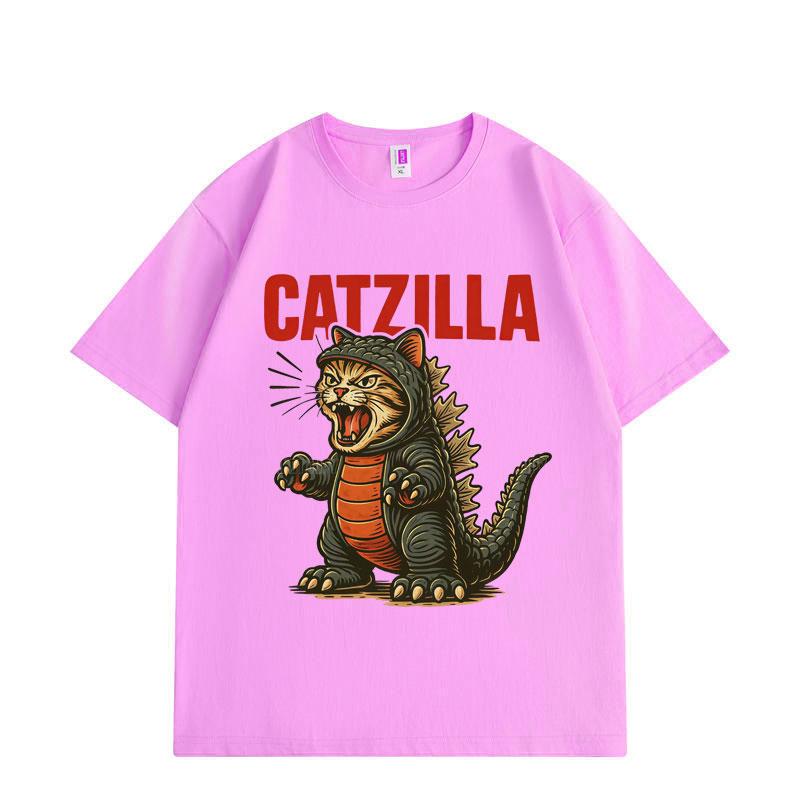 Catzilla Funny Cat Meme Graphic T Shirts Harajuku Japanese Style Short Sleeve T-shirts Fashion Cartoon Oversized T-shirt Unisex