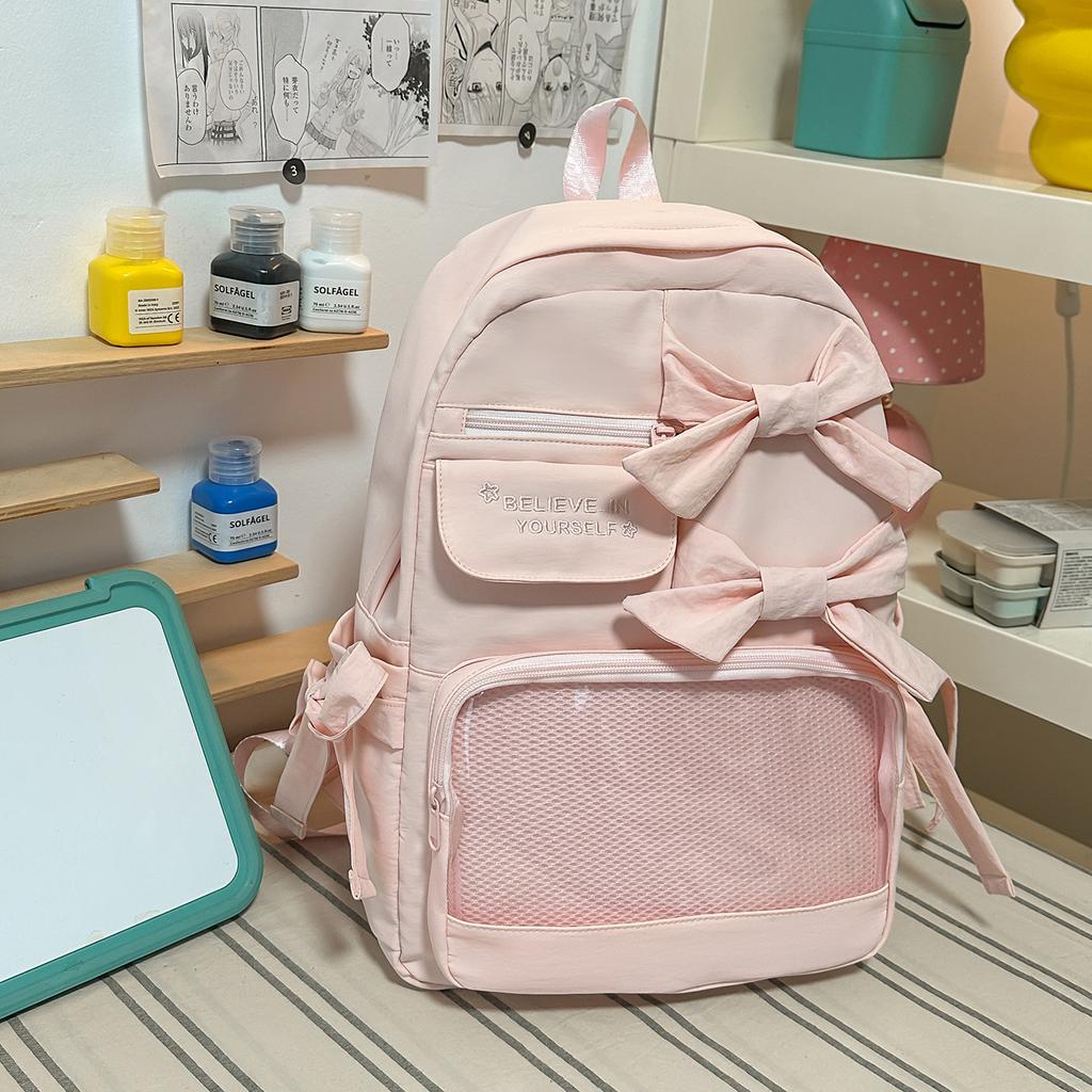 Schoolbag Cool wind Soft fog Low saturation Sea salt Blue bow schoolbag Female primary school students commute to class Light pain Backpack