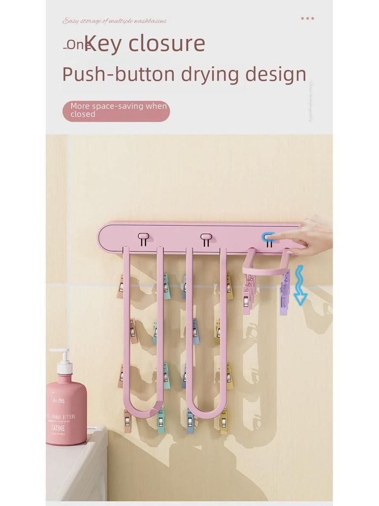 Tendedero de ropa plegable: Tendedero de 24 pinzas a prueba de viento para calcetines, ropa interior, uso en balcón y baño